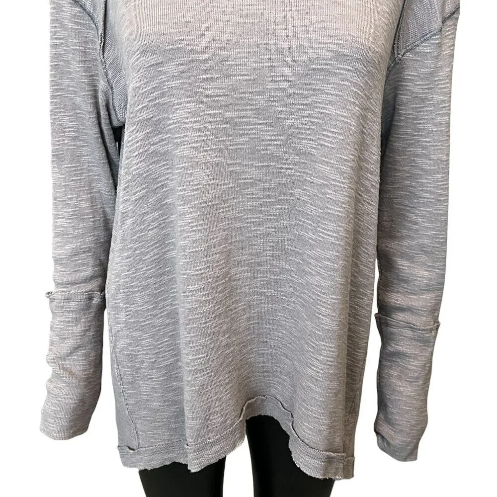 Free People Boho Taupe Slub Knit Cowl Neck Split Back Tunic Sweater Small